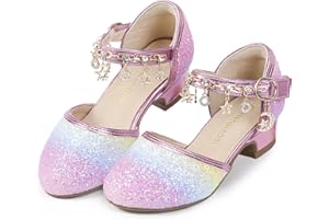 Hehainom Girls Sandals Sequins Princess Dress Shoes Closed Toe Low Heels for Toddler Little Big Kid Flower Wedding Party Pump Shoes