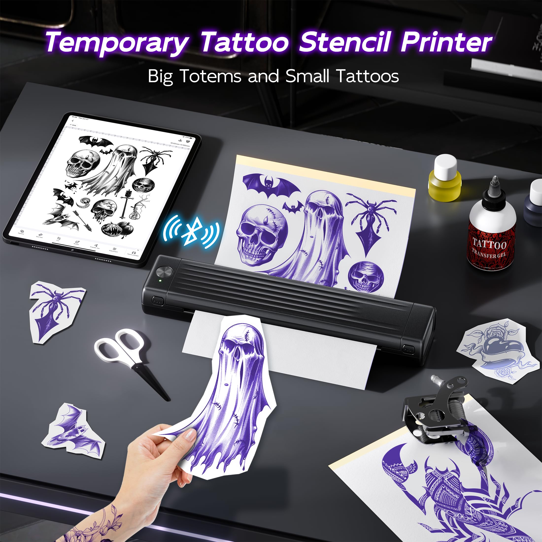 Itari Tattoo Stencil Printer Kit for Beginners, Temporary Tattoo Printer with 10 Pcs Transfer Paper, Bluetooth Stencil Printer for Tattooing, Wireless Tattoo Machine Compatible with Phone/Tablet/PC