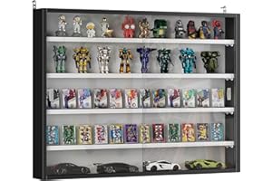 HOMCOM 5-Tier Display Cabinet, Glass Door Cabinet with Adjustable Shelves, Wall-Mounted Display Case for Playroom, Bedroom, Black and White