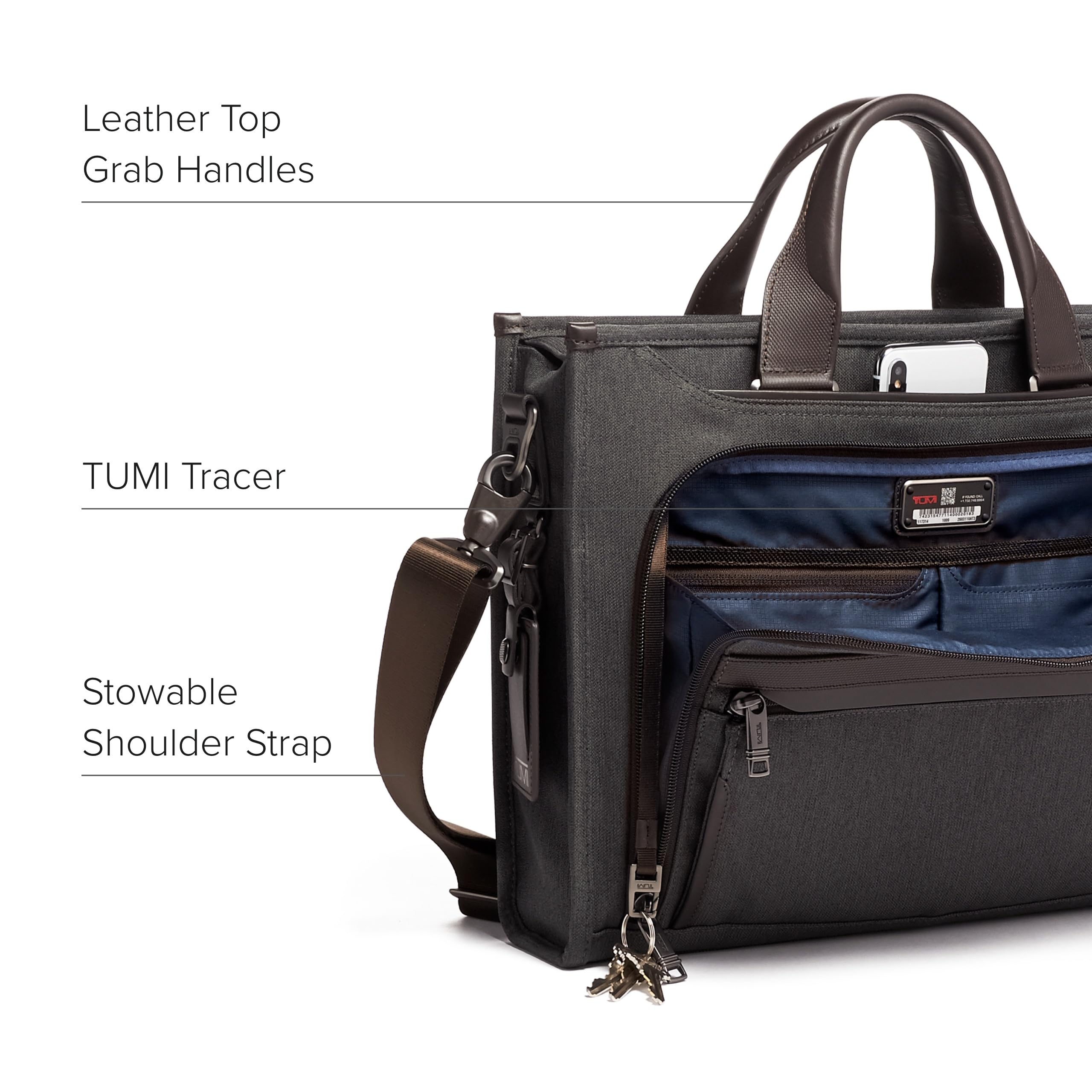 TUMI - Alpha Slim Deluxe Portfolio - Men's Compact Travel & Office Briefcase - Laptop and Tablet Bag - Anthracite