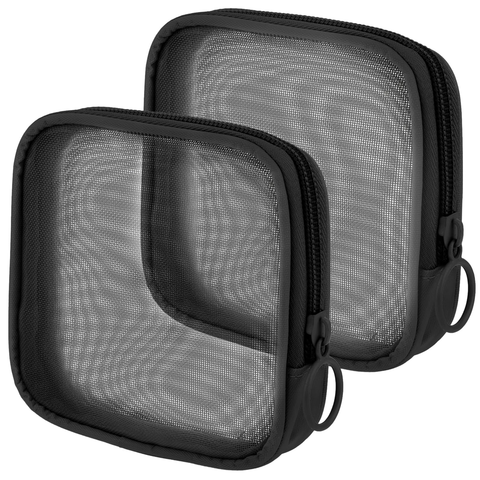 Qianyu 2 Pieces Mesh Makeup Bag Travel Toiletry Cosmetic Bag Mini Mesh Toiletry Organizing Zipper Pouch Purse Personal Care Trip Makeup Bag for Home Office Travel Daily Accessories(Black)