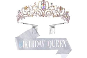 Birthday Crown and Sash for Women,Gold "Birthday Queen" Sash & Rhinestone Tiara Set and Sashes for women's Birthday Decor