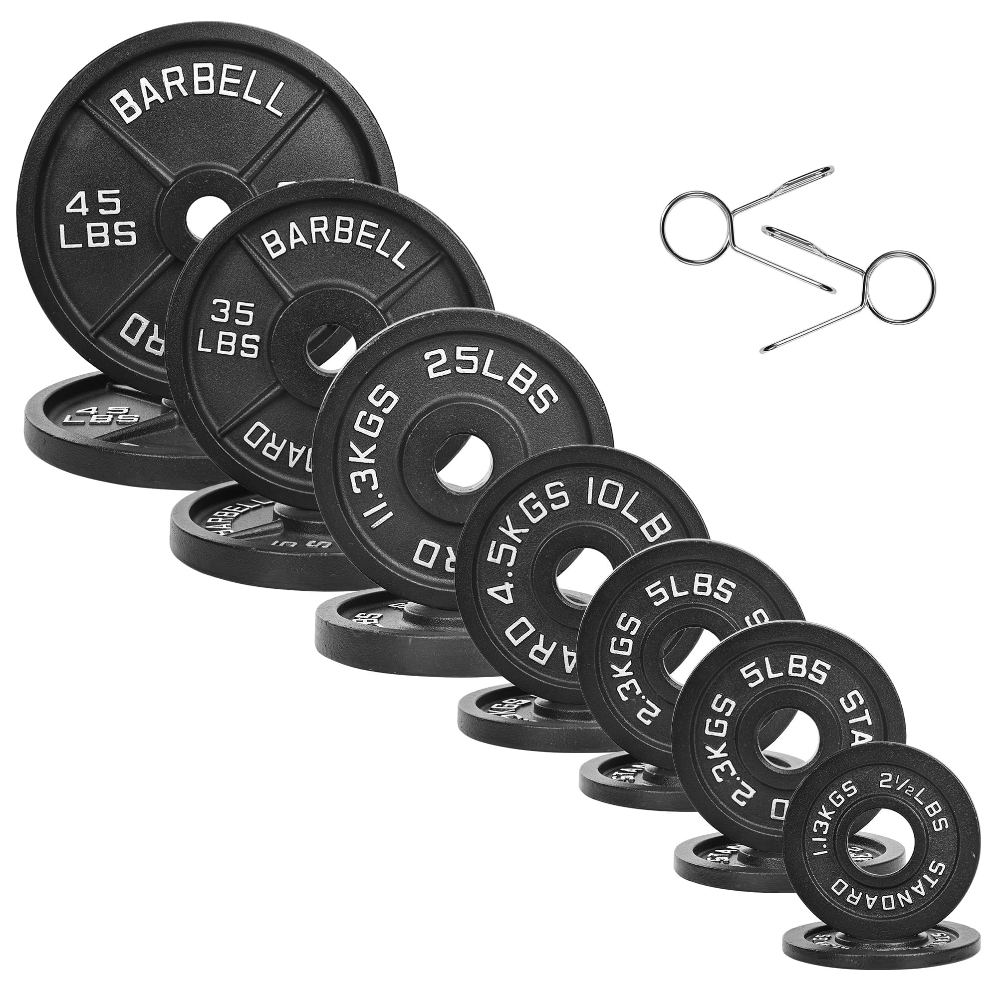 Photo 1 of Fitvids Olympic Cast Iron 2-Inch Weight Plates for Strength Training & Weightlifting, 255 Pounds Set, Multiple Packages