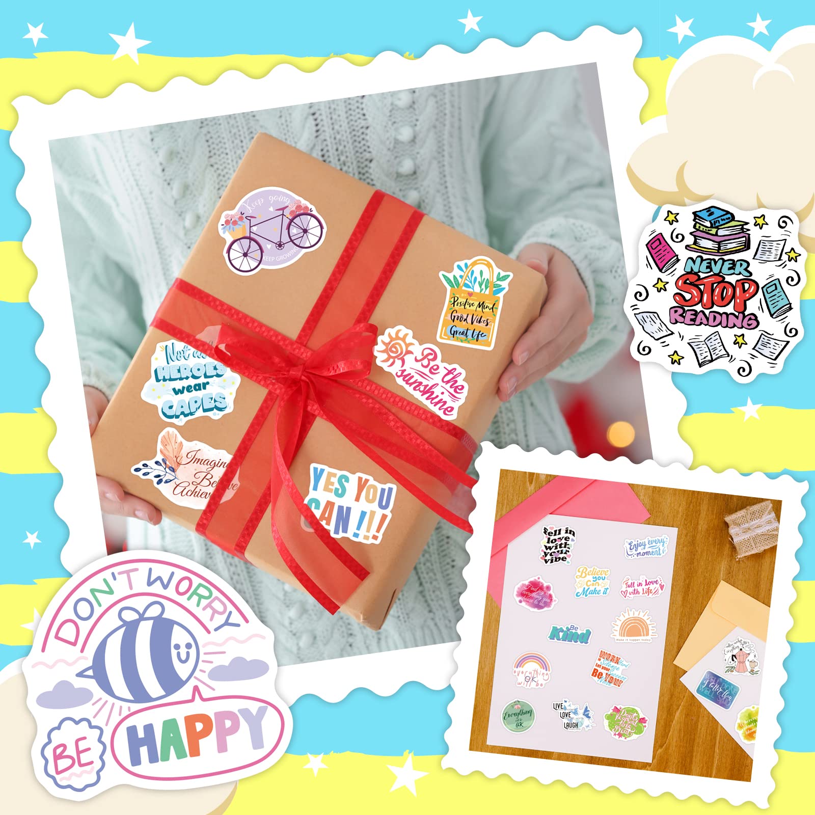 200PCS Motivational Stickers for Adults, Inspirational Water Bottle Stickers for Kids Teachers, Positives Scrapbook Sticker for Journaling Vision Board Waterproof Vinyl Decals for Helmet