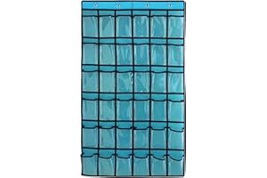 NIMES Hanging Closet Underwear Sock Jewelry Storage Over The Door Classroom Cell Phone Calculator Organizer 36 Clear Pockets (Blue)