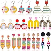 Batiyeer 12 Pairs Christmas Teacher Earrings for Women Pencil Earrings Christmas Gifts Teacher Appreciation Gifts Artist Painter Creative Rainbow Love Heart Acrylic Dangle Set(Rainbow)