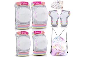 TOUTSEUL Girls Knee Pads and Elbow Pads Set Kids Unicorn Protective Gear for Roller Skates Cycling BMX Bike Skateboard Inline Rollerblading, Skating Skatings Scooter Riding Sport (Pink-A)
