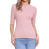 Allegra K Short Sleeve Sweater for Women Cable Knit Casual Crewneck Pullover Sweaters Business Outfits