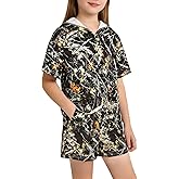 Latnnut Girls 2 Piece Summer Outfit Short Sleeve Hooded Tops and Shorts with Pockets Sweatsuits Size 6-14