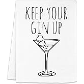 Moonlight Makers Funny Kitchen Towel, Keep Your Gin Up, Flour Sack Dish Towel, Sweet Housewarming Gift, White, Martini/Gimlet