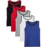 Poroka 5 Pack Boys' Tank Undershirt Sleeveless Tank Tops Assorted Colors Round Neck Cotton Tank Tops