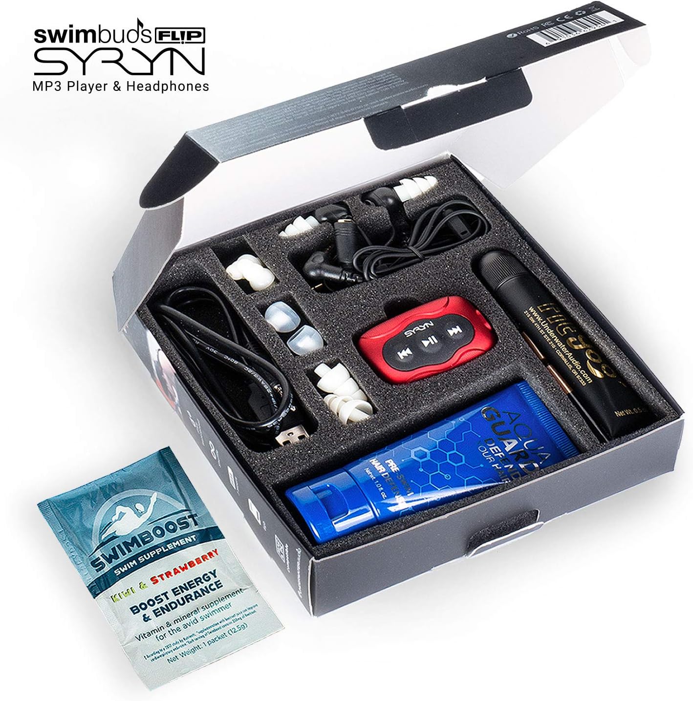 Swimbuds Flip Headphones and 8 GB SYRYN Waterproof MP3 Player with Shuffle Feature: Home Audio & Theater