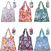 6 Pcs Reusable Shopping Bags Foldable, Machine Washable Shopping Grocery Bags in Pocket , Eco-Friendly Travel Recycle Shopping Bags, Waterproof Pouch Tote Bags for Daily Shopping Supplies load