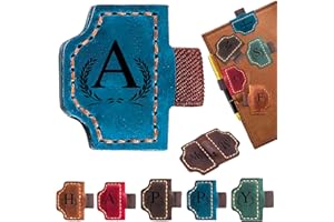 AEBGSA Custom Bygone Mark Bookmark with Pen Holder, 26 Letters Name Initial Personalized Magnetic Leather Bookmark, Gifts for Book Lovers, Readers, Travelers, Leather Book Marks (Blue, A)