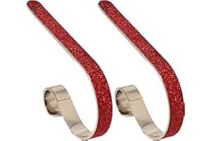 Haute Decor The Original MantleClip® Stocking Holder - 2 Pack (Red Glitter) - Christmas Stocking Hanger Hook for Mantels up to 3 Inches Thick