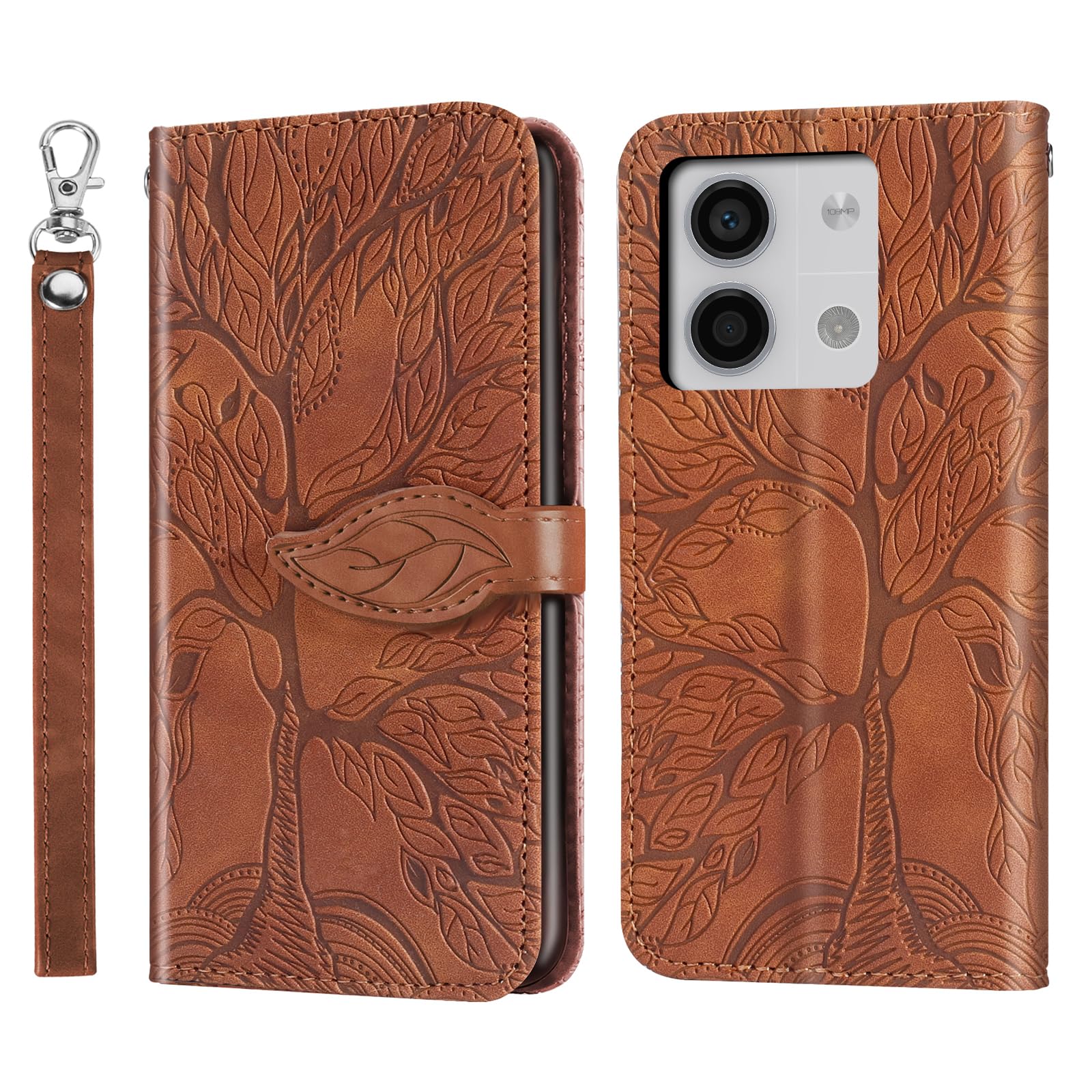 Rostsant Xiaomi Redmi Note 13 5G Case Cover Embossed Tree PU Leather Magnetic Closure Protective Phone Case Card Slots Wallet Flip Case for Xiaomi Redmi Note 13 5G Brown — image 1