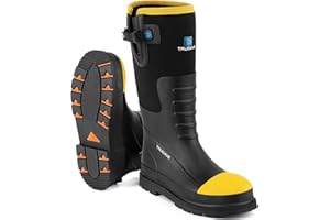 Trudave Steel Toe Rubber Boots for Men with Steel Shank, Anti Slip Waterproof Mens Mud Boots Hunting Work Boots, Durable Rain Boots for Construction, Farming, Size 6-14