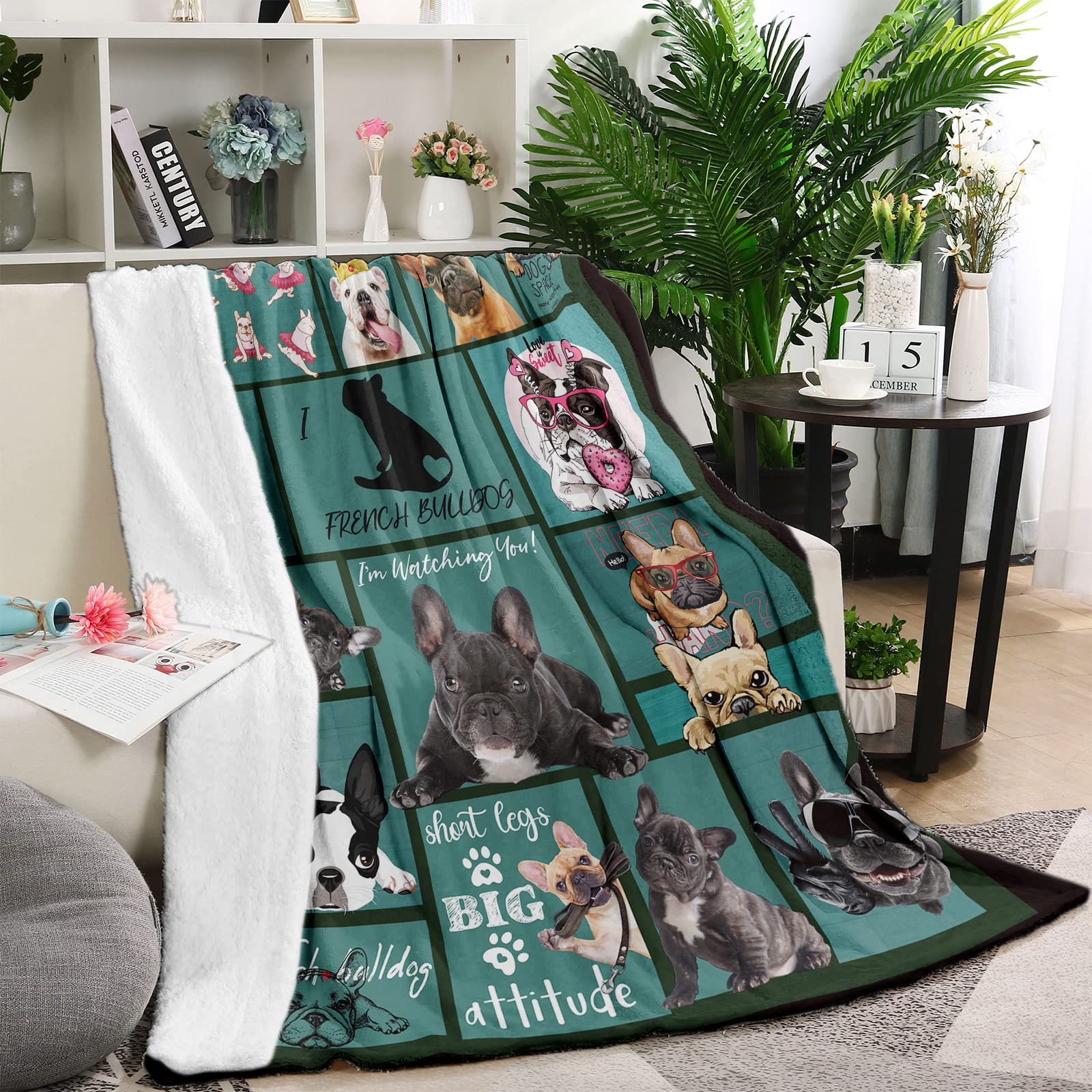 French Bulldog Throw Blanket for Women Men Cute Funny Flannel Fleece Blankets Plush Lightweight French Bulldog 3D Printed Blanket Gifts for Dog Lovers Kids All Season Couch Sofa, 150cm x 200cm