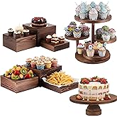 Lallisa 4 Tier Round Cupcake Tower Stand Set of 8 Wood Cake Stand with Tiered Tray Decoration Wooden Display Risers Rustic Buffet Serving Stands for Farmhouse Decorations Wedding Birthday Tea Party