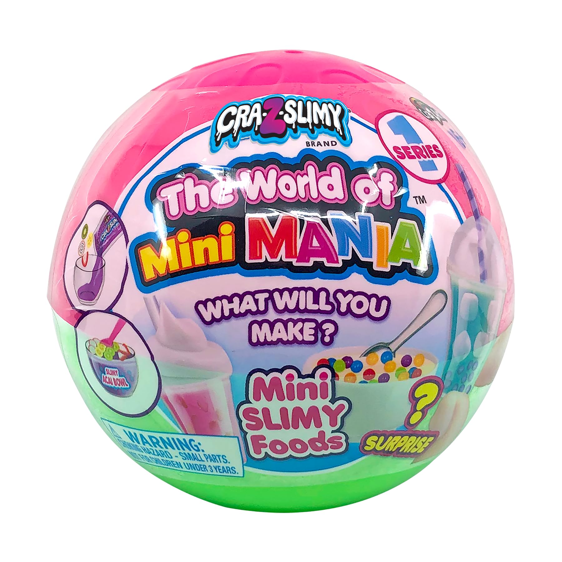 Cra-Z-Slimy world of Mini Mania Surprise Ball Collectables Make your own miniature slimy foods with add ins- Styles May Vary, Neon Green