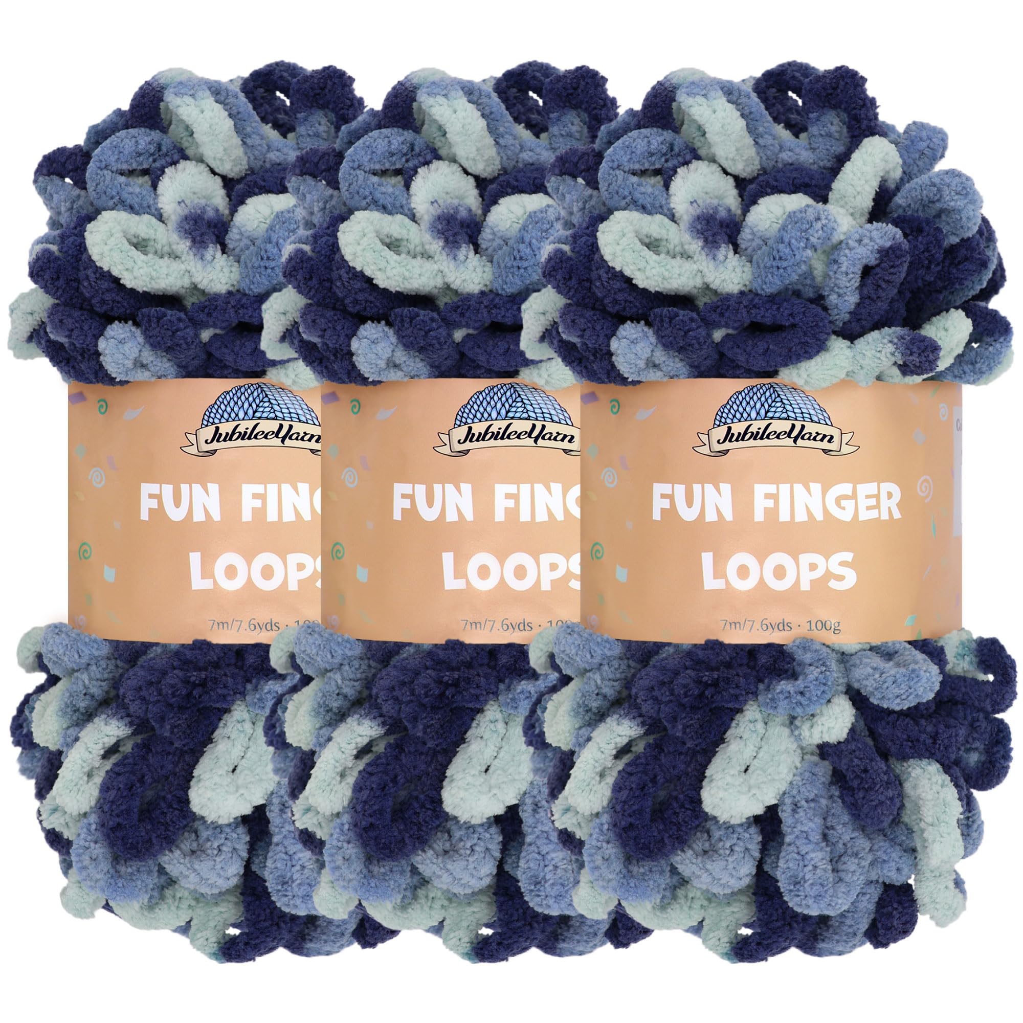 JubileeYarn Fun Finger Loops Yarn - Polyester Jumbo Weight Loop Yarn - 100g/Skein - Pegasus - 3 Skeins
