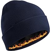 Simapu Winter Fleece Lined Beanie for Men Women, 100% Cotton Knit Thick Warm Beanies Hat, Cuffed Fisherman Hats Ski Skull Cap