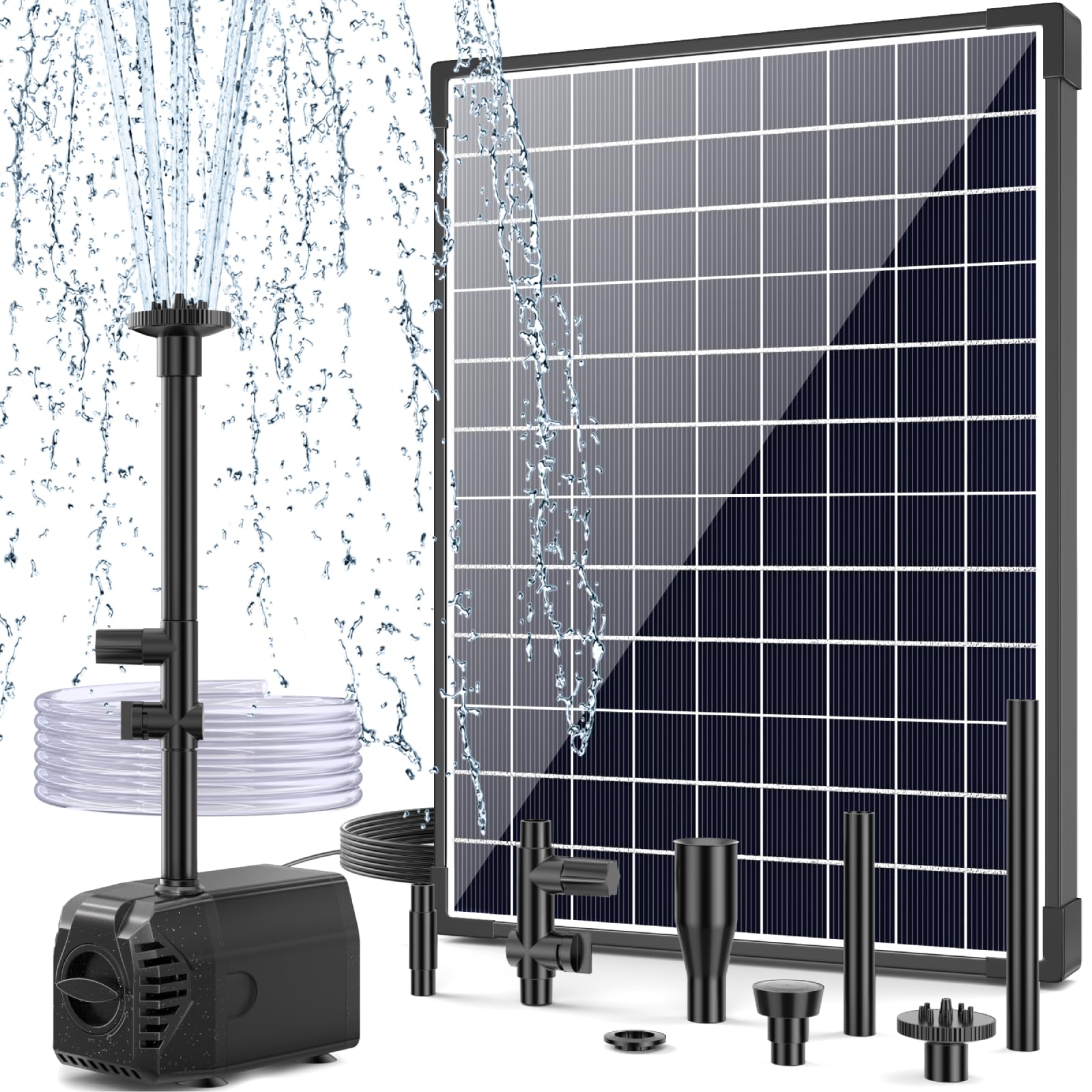 Photo 1 of POPOSOAP Solar Pond Pump 25W, Solar Water Pump with Water Flow Adjustable, Solar Fountain with Water Shortage Protection &16.5Ft Cord & 6.56FT PVC Tubing for Ponds, Waterfall, Garden P125H