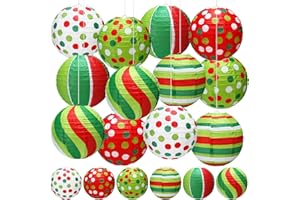 Rossesay 12 Pcs Red and Green Paper Lantern 8 Inch Christmas Hanging Lantern Indoor Outdoor Decorative Round Hanging Decor Ornaments for Holiday Xmas Party Baby Shower Birthday
