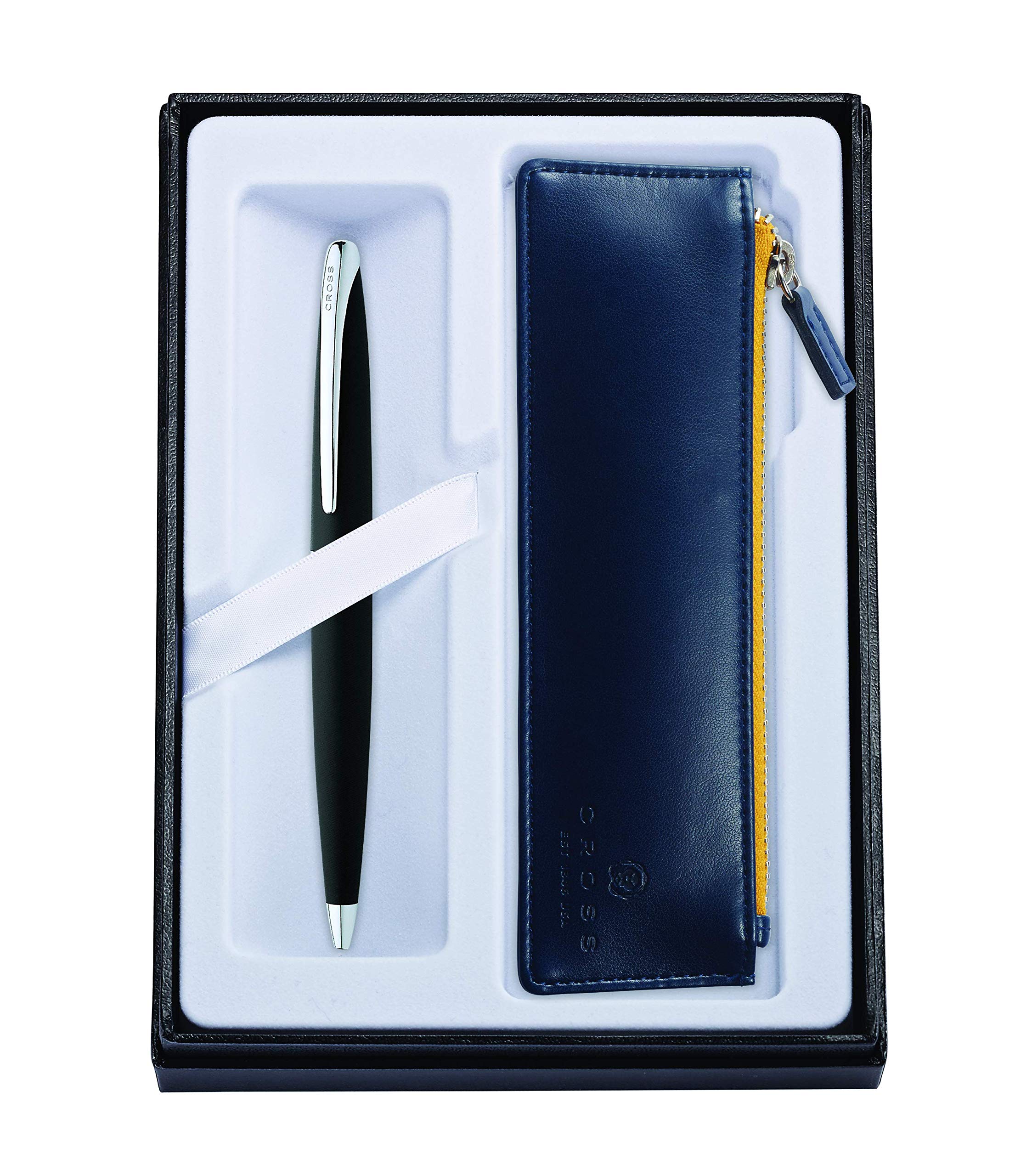CROSS ATX Black Gift Set with Ballpoint Pen and Midnight Blue Zip Pen Pouch incl. Premium Gift Box