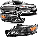 Headlights Assembly Compatible With 2010 2011 2012 Ford Taurus Replacement | Halogen Head Light, Driver and Passenger Side,Pair Black Housing Amber Side For Ford Taurus 10 11 12 SE SEL