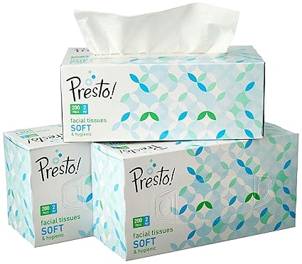 Amazon Brand - Presto! 2 Ply Facial Tissue Carton Box - 200 Pulls (Pack of 3)