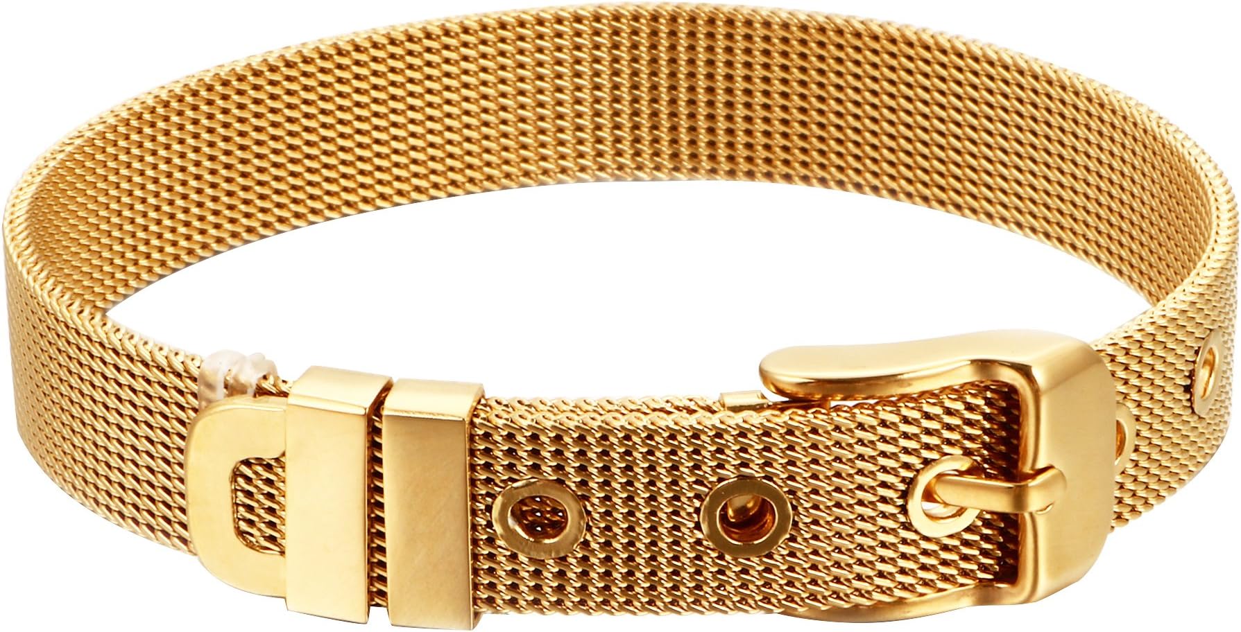 JINHUI Jewelry 18K Gold/Silver Stainless Steel Adjustable Belt Buckle Mesh Bracelet Gift for Women/Men