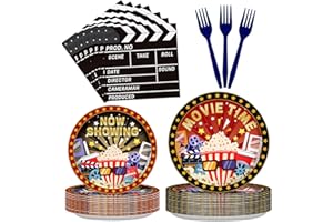 NOCKLARY 96 PCS Movie Night Supplies Tableware for 24 Guests, Disposable Now Showing Plates and Napkins Set Hollywood Theme Party Decorations for Movie Birthday Party Outdoor Movie Night for 24 Guests