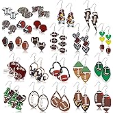Landical 24 Pairs Football Earrings Bulk for Women Wooden Football Stud Sports Drop Dangle Jewelry for Sports Game Fans Party Gift