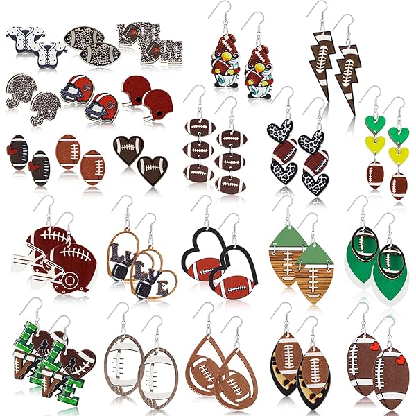 3 Pairs Glitter Faux Leather Sports Earrings - Baseball, Football & Basketball Dangle Style