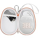 Protective Case Cover Bag for JBL Clip 5/4 Bluetooth Speaker, Portable Speakers Carrying Storage Organizer with Carabiner for Charger & Cable (White)