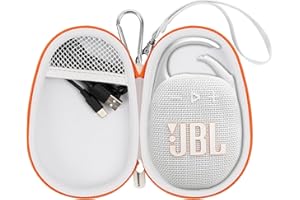 AGAINMORE Protective Case Cover Bag for JBL Clip 5/4 Bluetooth Speaker, Portable Speakers Carrying Storage Organizer with Carabiner for Charger & Cable (White)