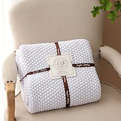 Chunky Cable Knit Throw Blanket Lightweight White