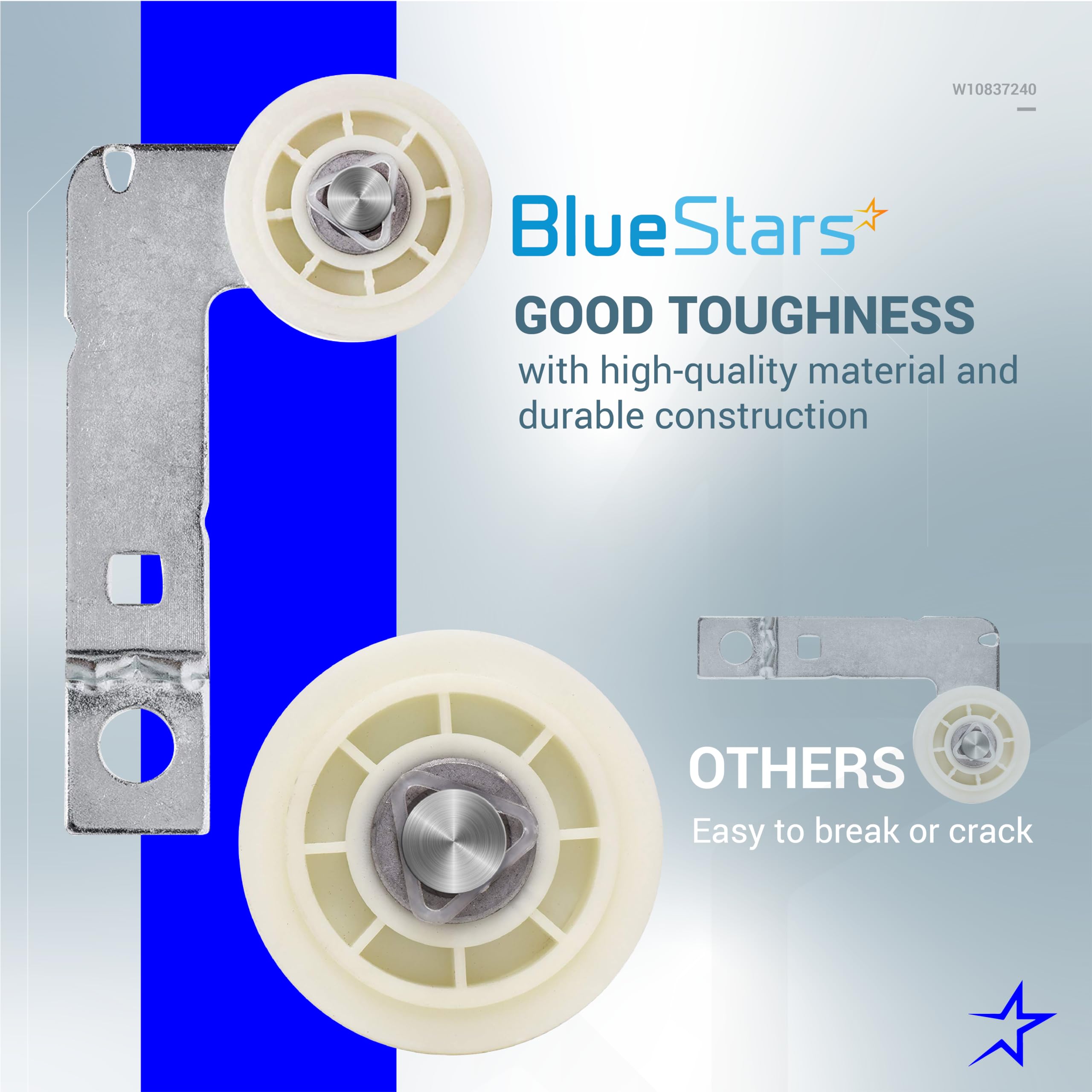 BlueStars W10837240 Dryer Idler Pulley With Bracket - Compatible with Whirlpool Kenmore Dryer - Replaces W10118756 W10547290 PS11726337 3387372 3388674 W10118754