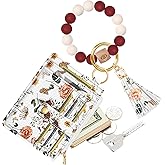 Bistup Wallet Keychain Wristlet for Women - Credit Card Holder Wallets Key Chain Ring Cute Design Slim Small RFID Coin Pocket Purse for Ladies Teen Girls Fashion Vintage Flower