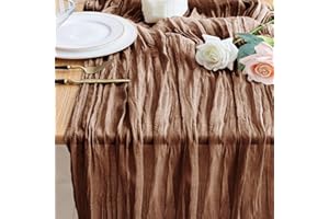 Wokceer Cheesecloth Table Runner Thanksgiving Brown 10FT Boho Gauze Fall Cheese Cloth Table Runner for Party Long Rustic Sheer Table Runners for Baby Bridal Shower Wedding Easter Table Decor
