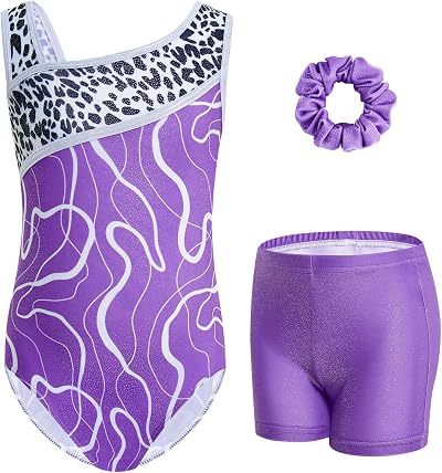 Gogokids Girls Three-Piece Gymnastics Set Leotard Shorts Hairband 8-9Y