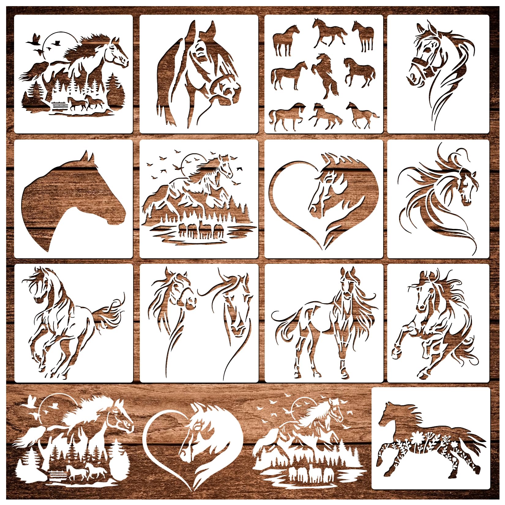 Yanroom Horse Stencils for Painting on Wood Reusable Horse Art Craft Templates Plastic Farmhouse Wood Burning Stencils for Wall Canvas (Horse)