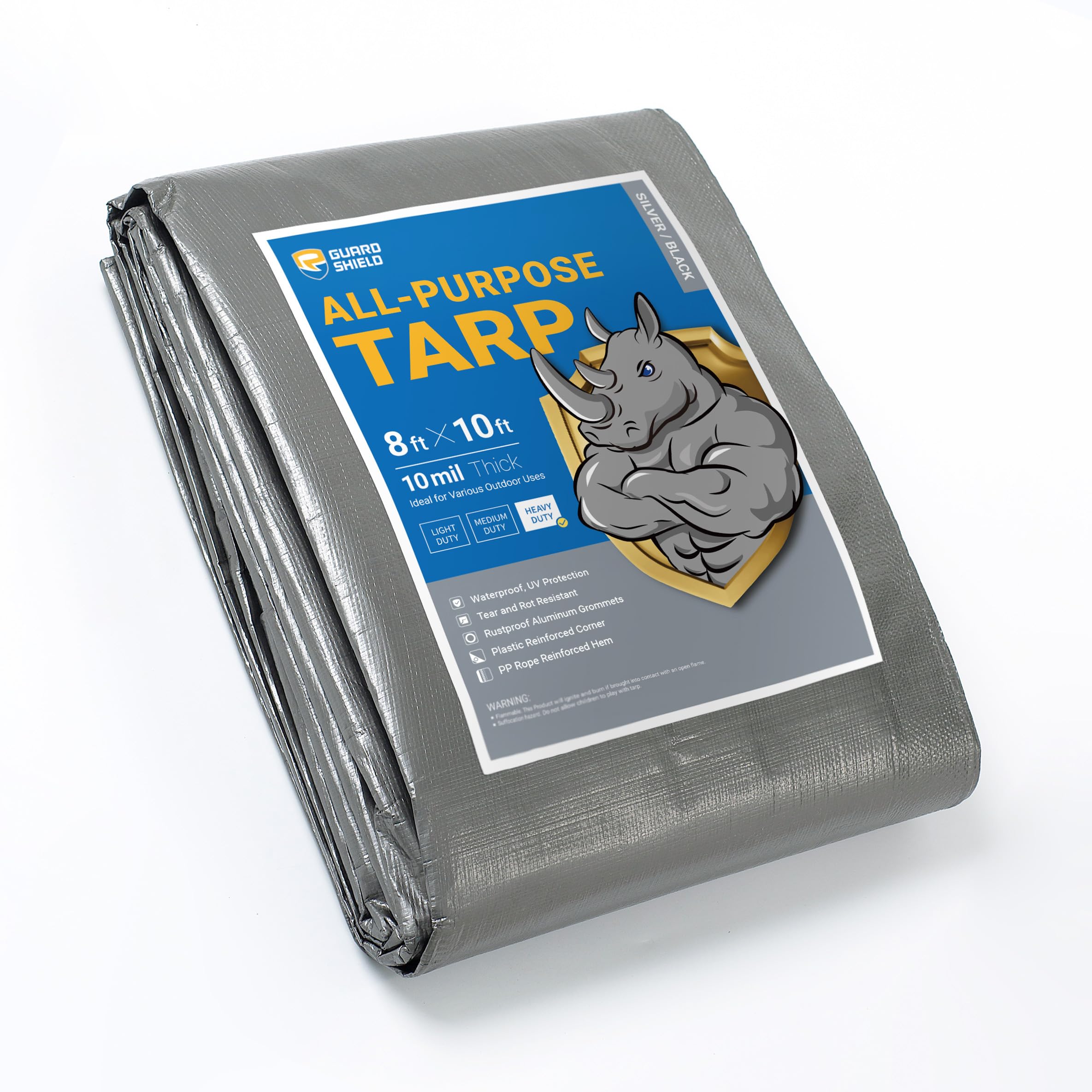 GUARD SHIELD Heavy Duty Tarp 8x10 Feet Silver/Black