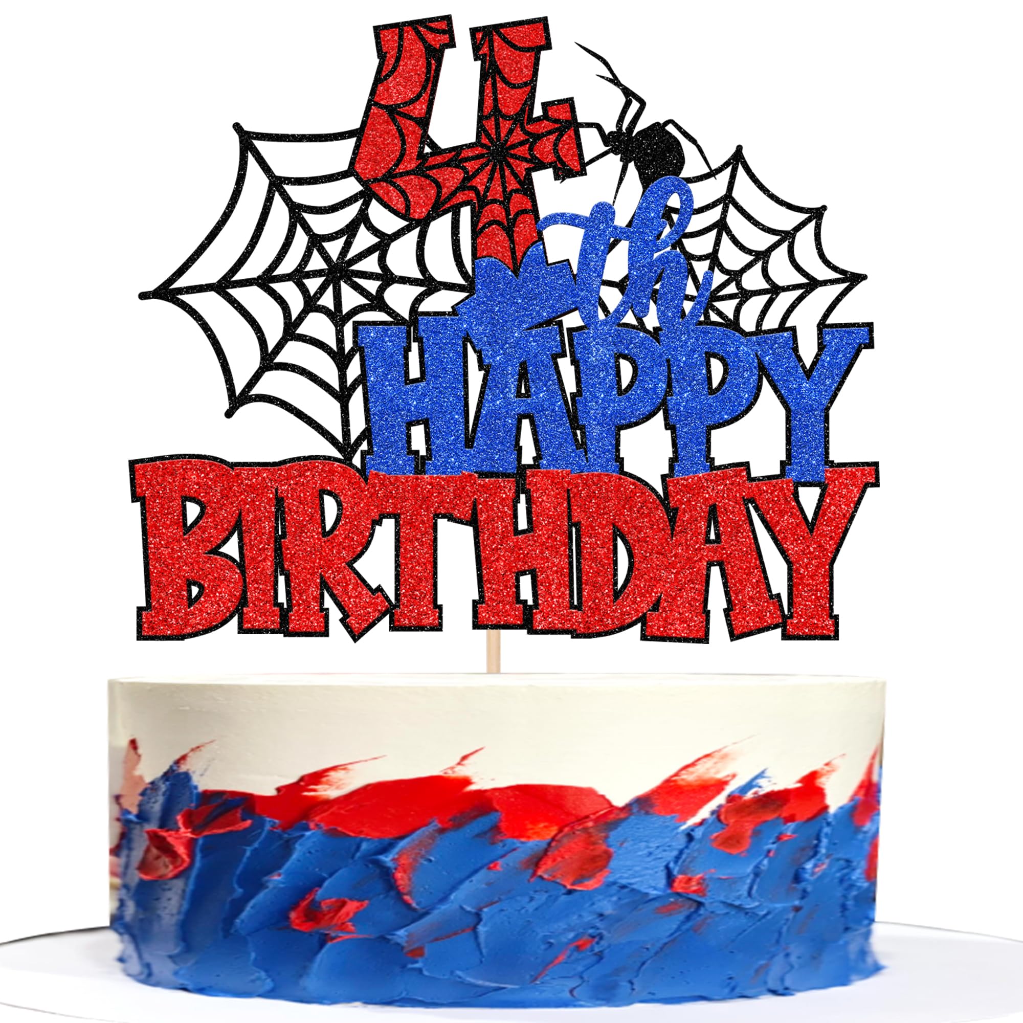 Photo 1 of 1 PCS Happy 4th Birthday Cake Topper Glitter Spider Web Cheers to 4 Years Four Birthday Cake Pick Superhero Spider Party Decorations for Boys Girls Happy 4th Birthday Party Cake Decorations Supplies