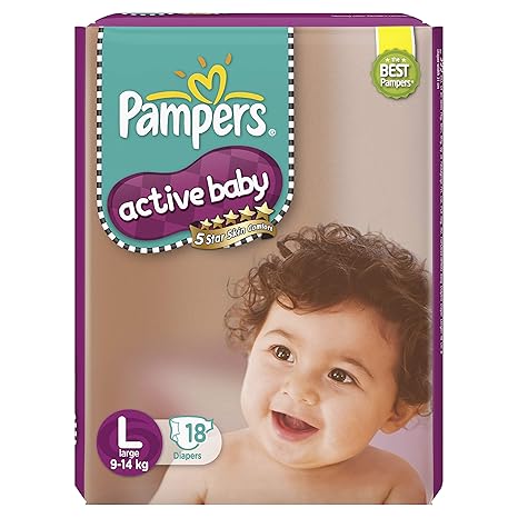 Pampers Active Baby Diapers - 18 Pieces (Large Size)