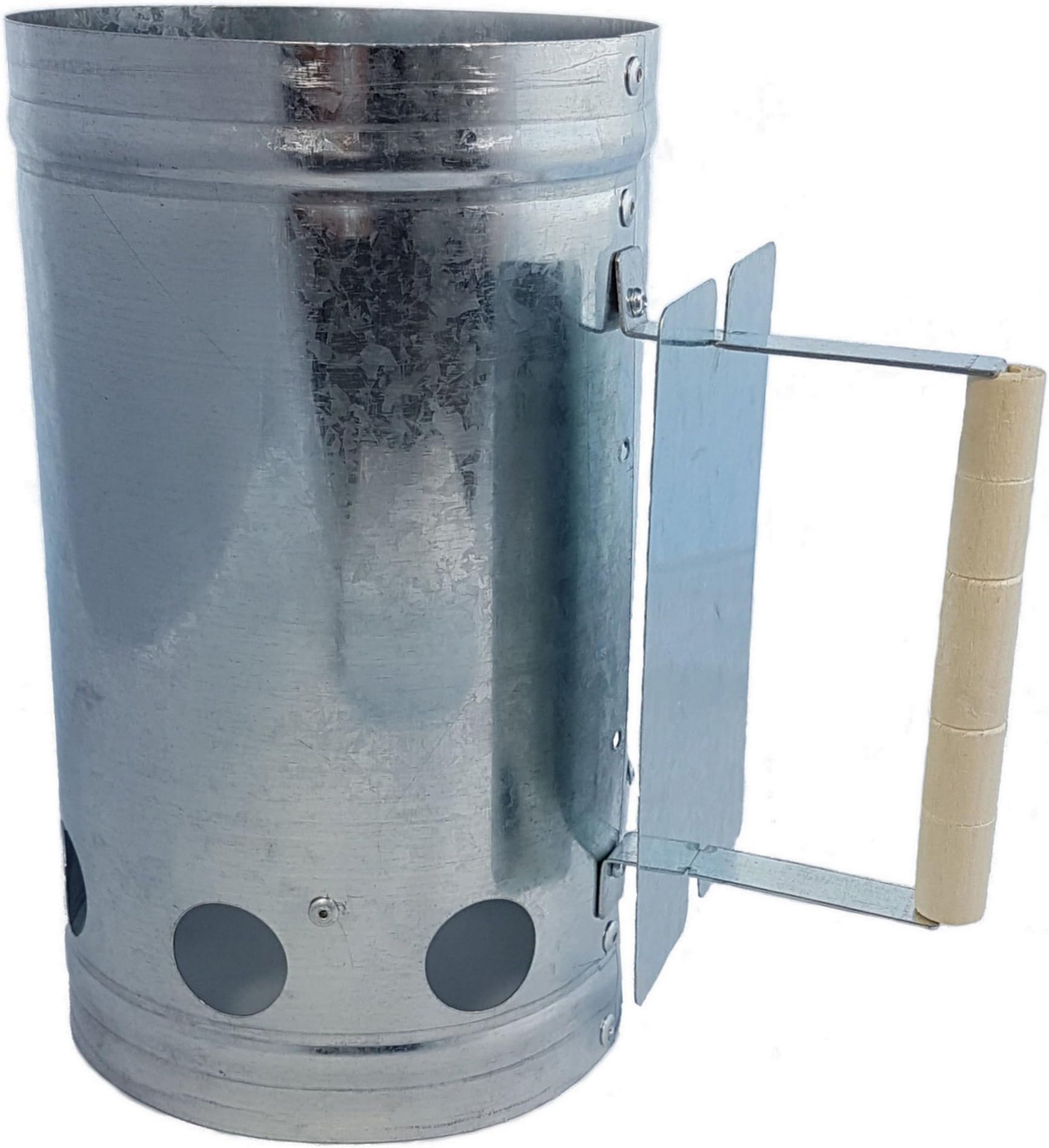 Metal charcoal chimney starter with wooden handle, BBQ charcoal chimney starter with heat shield, fast igniter