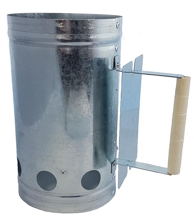 Spetebo Metall Kohleanzünder mit Holzgriff - Grillkohleanzünder mit Hitzeschild - Schnellanzünder