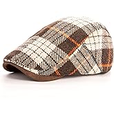 Men Wool Blend Flat-Top Tweed Newsboy Hat/Ivy Cap/Adjustable Plaid Driver's Hat
