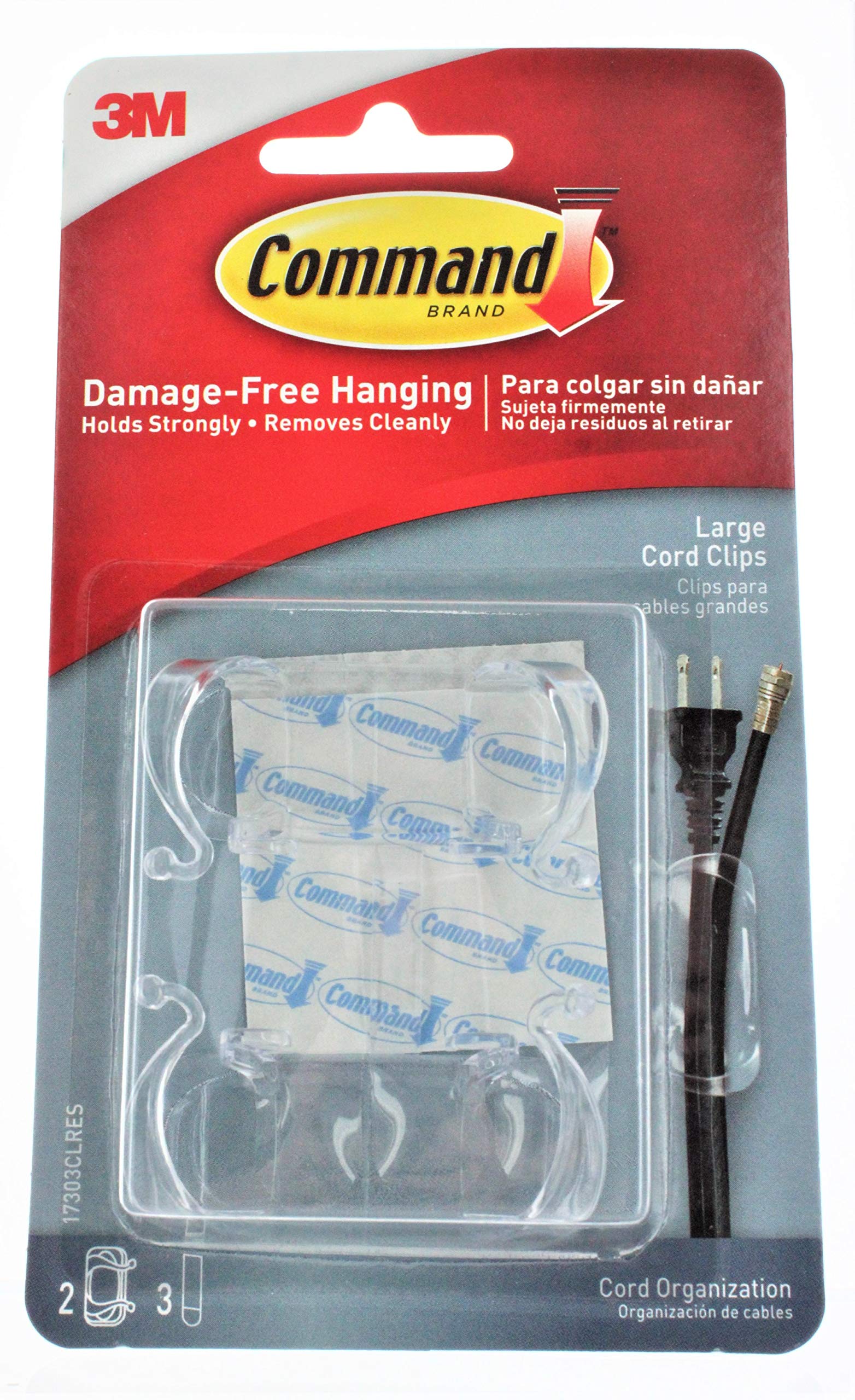 3M Command Clear Large Cord Clips w/Clear Strips, Pack of 8